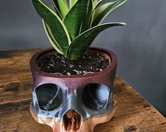 3D-geprinte bloempot met schedel | Gotische plantenbak voor interieur