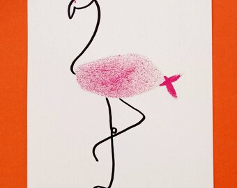 Dessin minimaliste one line drawing flamant rose flamingo