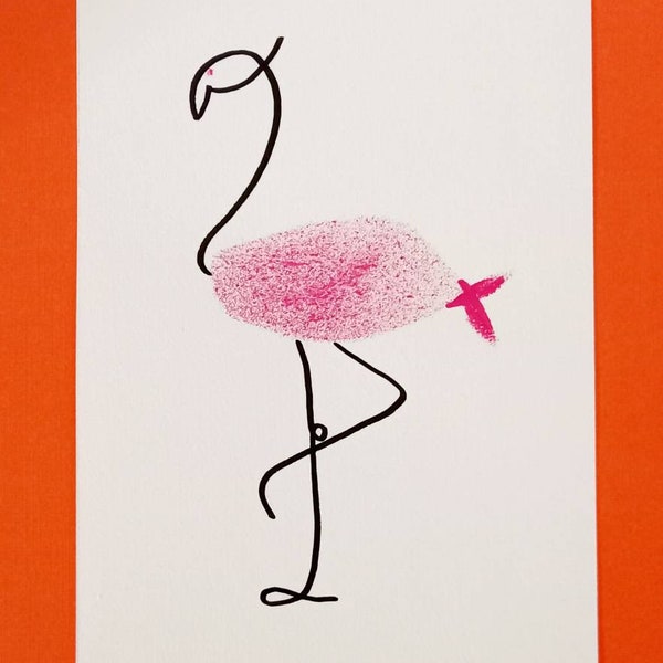 Dessin minimaliste one line drawing flamant rose flamingo