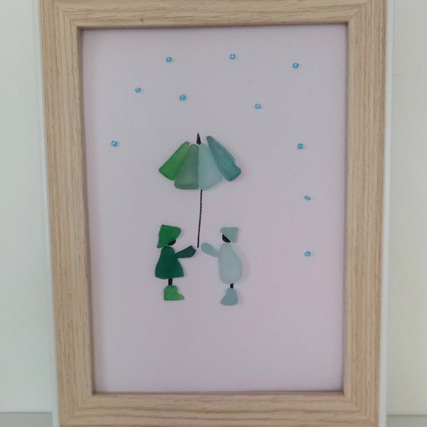 Verre poli Art de la mer Dessin personnage sous la pluie Cadeau unique fait main