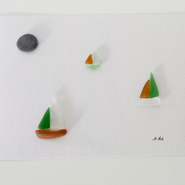 Minimalist Art wall sea glass and Pebble Art Cadeau fait main original Verre de mer poli