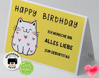 Digitale KARTE GEBURTSTAG mit Katze und lustigem Spruch // Happy Birthday // sofort verfügbar