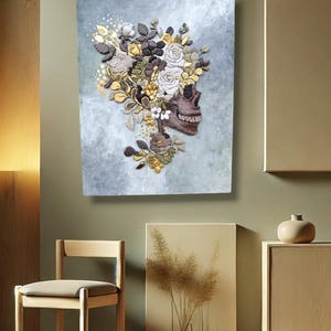 Floral Skull Art, Skull wall art, Botanical Skull Decor, Unique Wall Decor, Wooden Flower Art, Dark Romantic Art, Gothic Floral Art, Handmad
