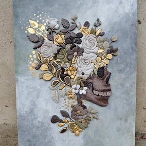 Floral Skull, Skull wall art, valentines day gift,Wooden Skull Wall Hanging, Wooden Flower Art, Wall Decoration, Flower 3D Decor, Gothic art