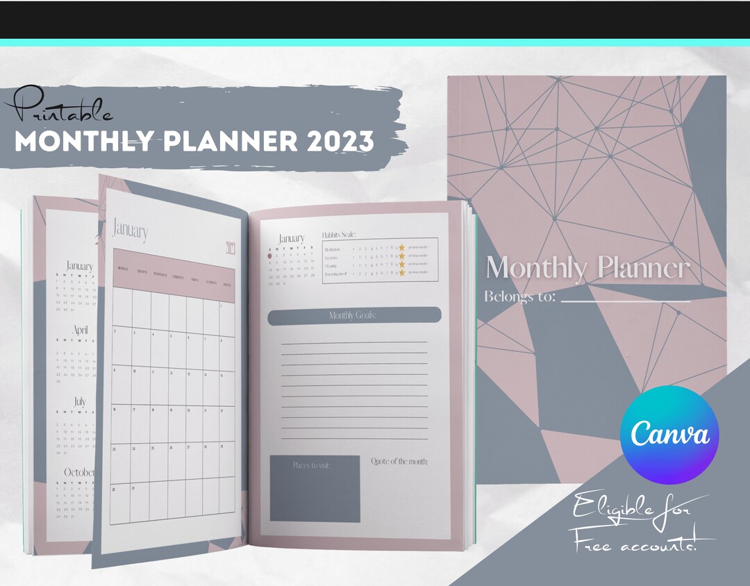 Monthly Planner, Printable, Editable Canva Design, Digital Template ...