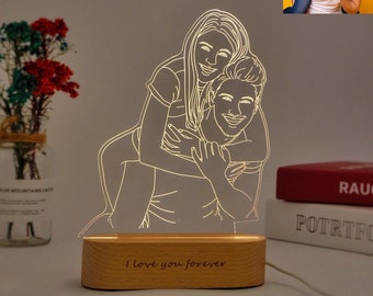 Lampe 3D unique pour portrait de couple gravé - Veilleuse personnalisée - Grand cadeau de mariage ou de Saint-Valentin