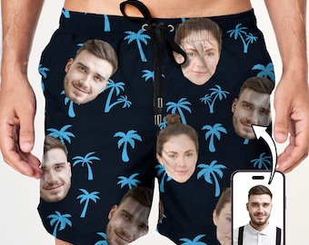 Custom Face Swimwear for Men! Make a Splash with Personalized Beach Shorts, Perfect for Parties, Vacations or a Unique Father's Day Gift