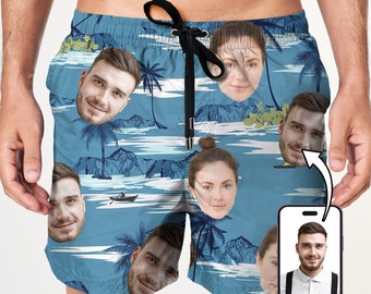 Custom Shorts With Face For Men, Men's Custom Face Hawaii Shorts, Custom Face Men Swimwear, Father's Day Gift for Dad