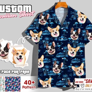 Custom Hawaiian Shirt With Dog Face, Custom Pet Face Hawaiian Shirt, Flamingo Hawaiian Shirt For Men Women, Custom Hawaiian Dog Shirt