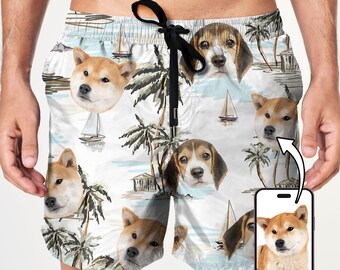 Custom Shorts With Dog Face For Men, Men's Custom Pet Face Hawaii Shorts, Custom Face Men Swimwear, Father's Day Gift for Dog Lovers