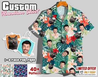 Aangepaste gezicht Hawaiiaanse shirt voor mannen vrouwen, aangepaste Hawaiiaanse shirt met gezicht, gepersonaliseerde foto Hawaiiaanse shirt voor hondenliefhebbers, cadeau voor mannen