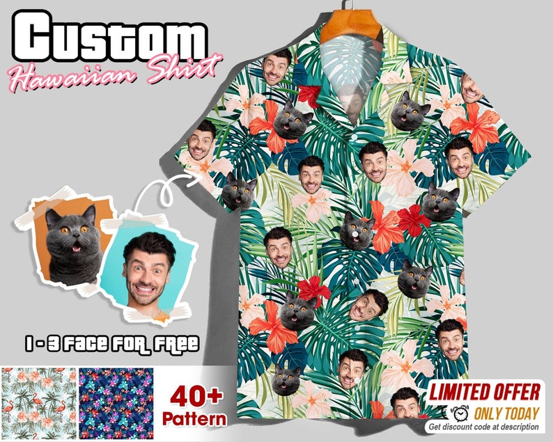Custom Face Hawaiian Shirt For Men Women, Custom Hawaiian Shirt With Face, Personalized Photo Hawaiian Shirt For Dog Lovers, Gift For Men image 1