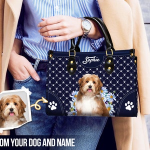 Custom Leather Handbags For Girl With Dog Cat, Custom Pet Leather Handbags Gifts For Mom, Personalized Leather Bag, Dog Lover Gift