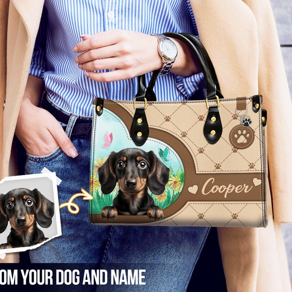 Custom Leather Handbags For Girl With Dog Cat, Custom Pet Leather Handbags Gifts For Mom, Personalized Leather Bag, Dog Lover Gift