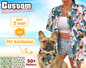 Gepersonaliseerde foto Hawaiiaans shirt aangepaste hond kat gezicht vakantie tropisch patroon shirt voor mannen vrouwen verjaardag vrijgezellenfeest cadeau zomercadeau