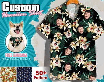 Aangepaste Hawaiiaanse shirt met gezicht, aangepaste Hawaiiaanse shirt voor mannen vrouwen, aangepaste Hawaiiaanse shirt hond, Hawaiiaanse shirt voor logo, vaderdagcadeau