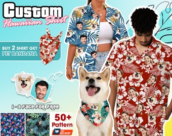 Custom Hawaiian Shirt with Face for Man Woman, Customized Photo Hawaiian Shirt, Personalized Hawaiian Shirt,Custom Father's Day Gift for Dad