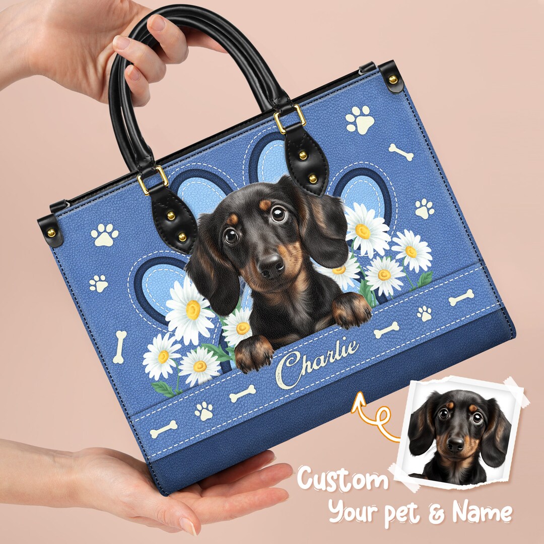 Custom Leather Handbags for Women With Dog, Custom Pet Leather Handbags