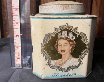 Vintage 1953 Queen Elizabeth II Coronation Bushells Tea Tin - Australian Tin Plate Tea Caddy