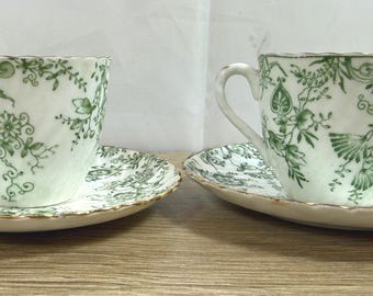 Juego de taza y platillo de porcelana toscana inglesa con estampado floral verde, de Lassetter Sydney, estilo vintage.