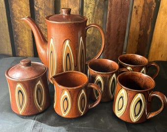 Mid-Century Modern Japanese Coffee Set – Vintage 6-Piece – Heirloom Patterned Cups