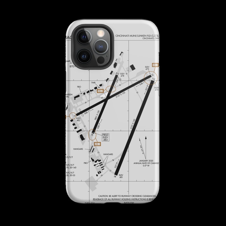 May include: A white and grey airport diagram with black lines and text. The diagram shows the layout of the Cincinnati Municipal Lunken Airport (LUK) in Cincinnati, Ohio. The diagram includes runway numbers, taxiways, and other airport features. The text includes the airport's name, elevation, and other information.