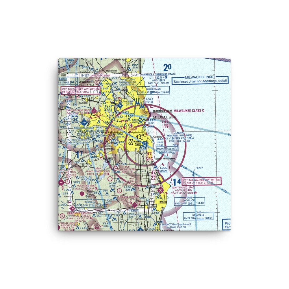 Aviation Sectional Chart map Canvas Wall Art Etsy