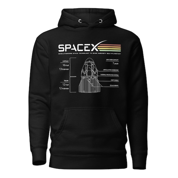 Spacex Hoodie Crew Dragon Spacex Dragon Crew Capsule Space Hoodie Spacex Gift for Elon Musk Fans Space Gifts Etsy