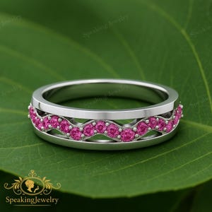 Pink Tourmaline Eternity Ring • Infinity Wedding Band in Sterling Silver • Dainty October Birthstone Ring • Handmade Stacking Gift