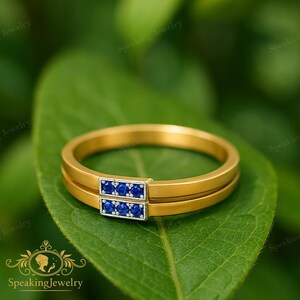 Blue Sapphire Eternity Band • Double Bypass Ring • Gold Plated 925 Silver • September Birthstone Jewelry • Wedding Anniversary Stacking Ring
