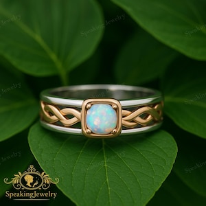Opal Keltischer Knoten Ring: Rosegold & Sterling Silber Infinity Band