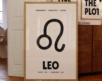 Leo Zodiac Print, Digital Download, Astrology Star Sign Poster, Leo Zodiac Star Sign Gifts, Horoscope Wall Art, Trendy Printable Art