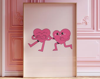 Cute Retro Hearts Print, Digital Download, Valentine's Day Poster, Love Poster, Preppy Aesthetic, Pink Wall Art, Romantic Wall Art