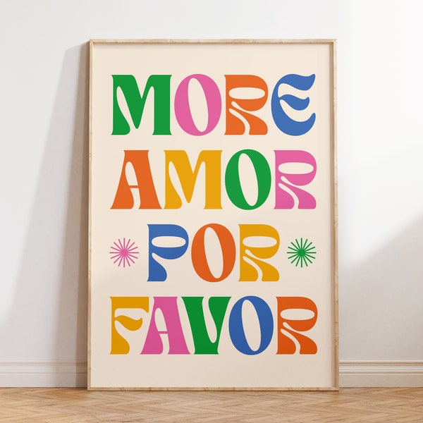 More Amor Por Favor Print, Retro Wall Decor, Trendy Wall Art, Digital Download Print, Maximalist Poster, Printable Art, Love Quote