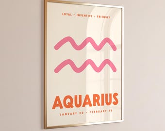 Affiche Astrologie Verseau - Impression D'art 12x16, Style Psychédélique, Neuve