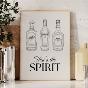 That&#39;s The Spirit Print, Digital Download, Trendy Bar Cart Wall Art, Vintage Liquor Poster Drinks Wall Decor Retro Alcohol Bar Art Printable