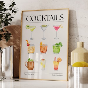 Cocktail Print, Barwagen Poster, digitaler Download, trendige Wandkunst, Cocktails Poster, Getränke Wandkunst, Cocktailgläser Poster Küche Dekor