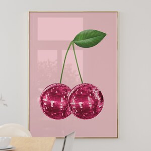 Cherries Disco Ball Preppy Pink Wall Art Prints