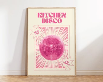 Kitchen Disco Print, Trendy Wall Art, Digital Download, Disco Ball Print, Funky Poster, Retro Wall Decor, Printable Art, Kitchen Wall Art