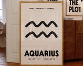 Aquarius Zodiac Print, Digital Download, Astrology Star Sign Poster, Aquarius Zodiac Star Sign Gifts, Horoscope Wall Art, Trendy Printable