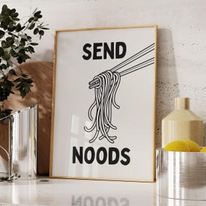 Skicka nudlar, digital nedladdning, Ramen nudlar-affisch, rolig köksdekor