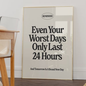 A trendy digital download wall art print featuring a black and beige typography design with a positive quote.