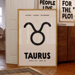 Taurus Zodiac Print, Digital Download, Astrology Star Sign Poster, Taurus Zodiac Star Sign Gifts, Horoscope Wall Art, Trendy Printable Art image 1