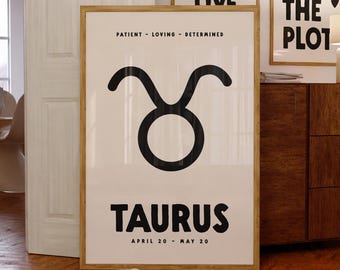 Taurus Zodiac Print, Digital Download, Astrology Star Sign Poster, Taurus Zodiac Star Sign Gifts, Horoscope Wall Art, Trendy Printable Art