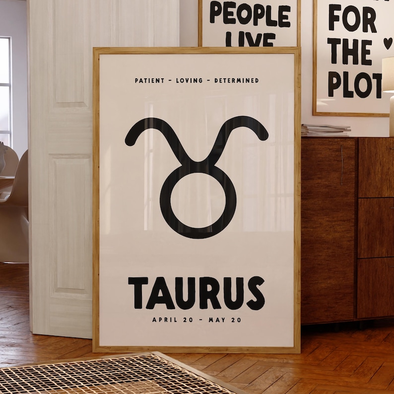 Taurus Zodiac Print, Digital Download, Astrology Star Sign Poster, Taurus Zodiac Star Sign Gifts, Horoscope Wall Art, Trendy Printable Art image 1