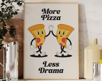 Pizza Print, Digital Download, Food Poster, Retro Wall Art, Aesthetic Kitchen Decor, Trendy Wall Art, Fun Kitchen Wall Art, Italian Food