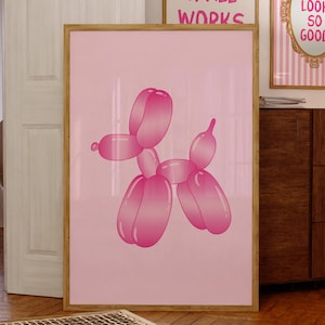 Pink Balloon Dog Print, Trendy Wall Art, Digital Download, Preppy Pink Aesthetic Girly Wall Art, Cute Dorm Room Decor, College Apartment Art