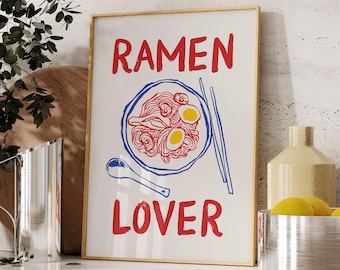 Pôster para Amantes de Ramen, Download Digital, Decoração Moderna para Cozinha, Arte de Parede Moderna, Pôsteres de Macarrão
