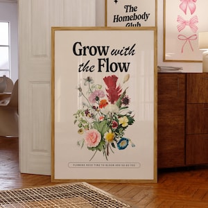 Positives Zitat Print, Botanisches Blumen Poster, Digitaler Download, trendige Wandkunst, Retro Wanddekor, ästhetisches Blumen Poster, druckbare Kunst