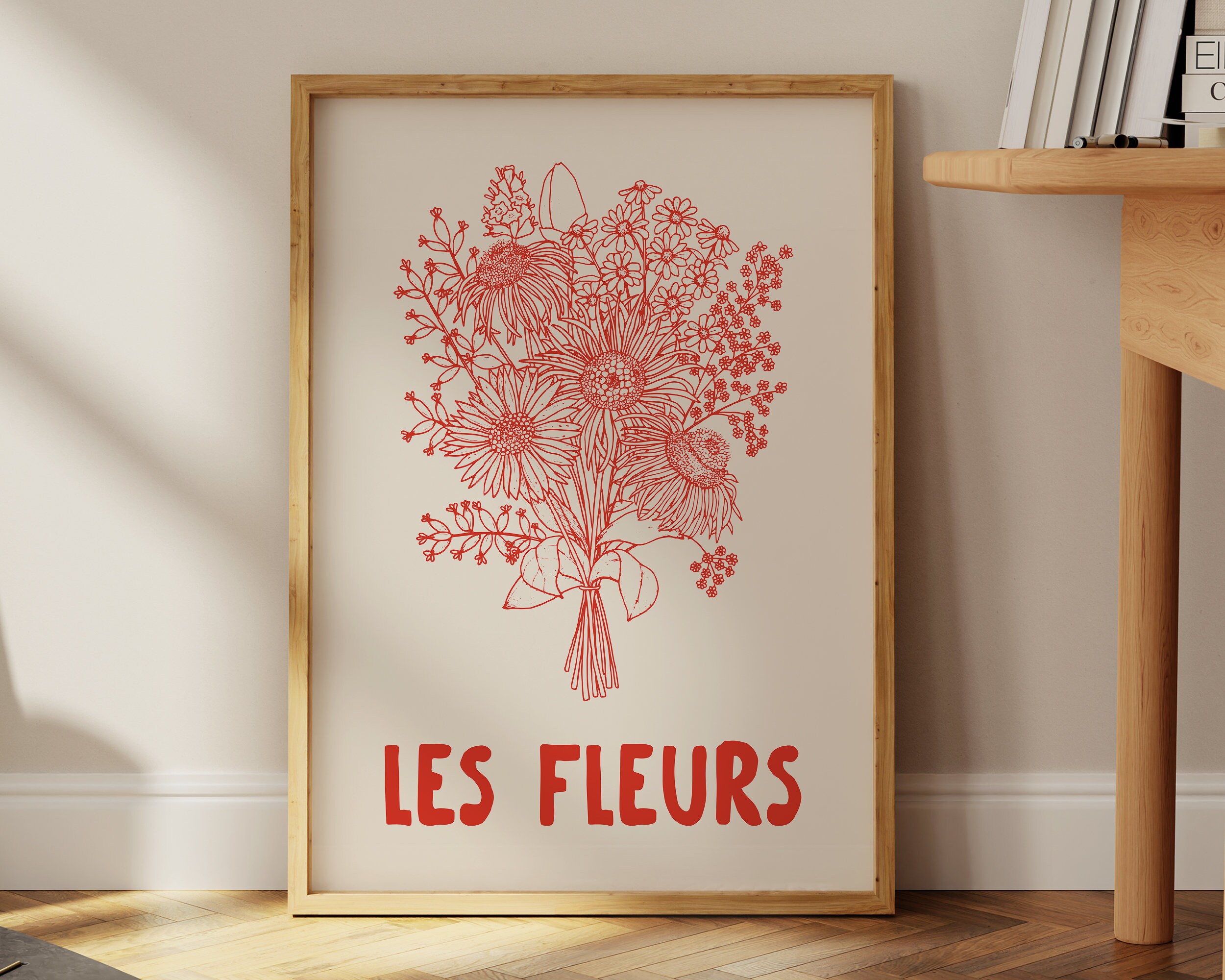 プリント　「Les Fleurs」フランスヴィンテージ　ガラス　額装 Les Fleurs Poster, Botanical Print, Digital Download, Hand
